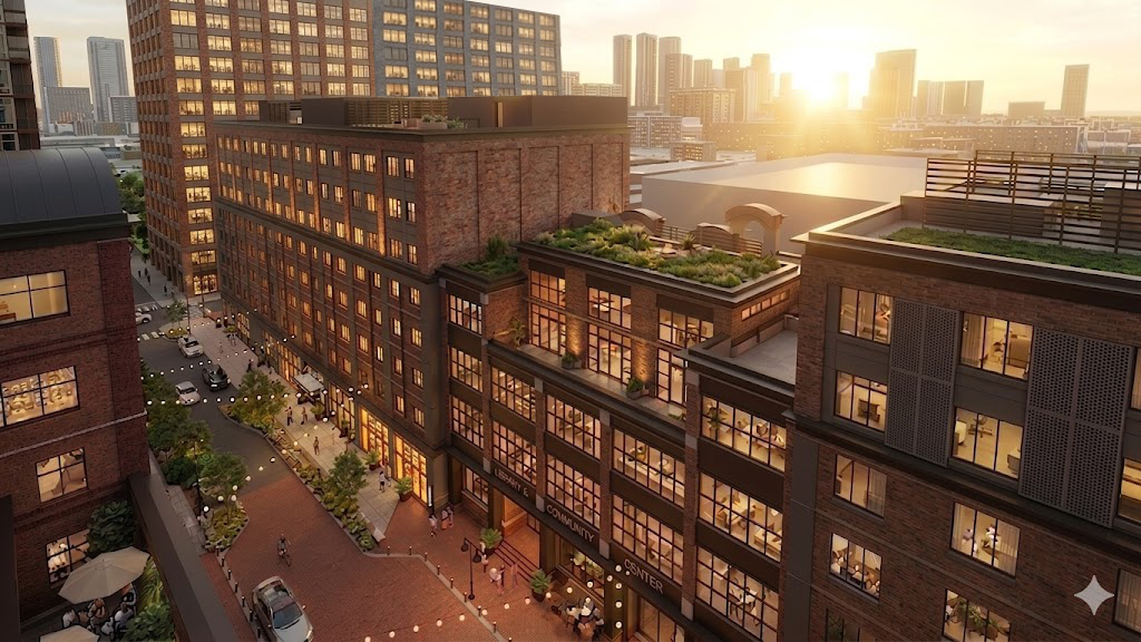 Site plan rendering of the Holland Gardens redevelopment showing both parcels and reconnected 15th Street