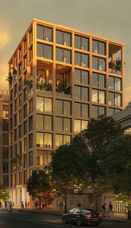 Rendering of 10 story mixed use building 