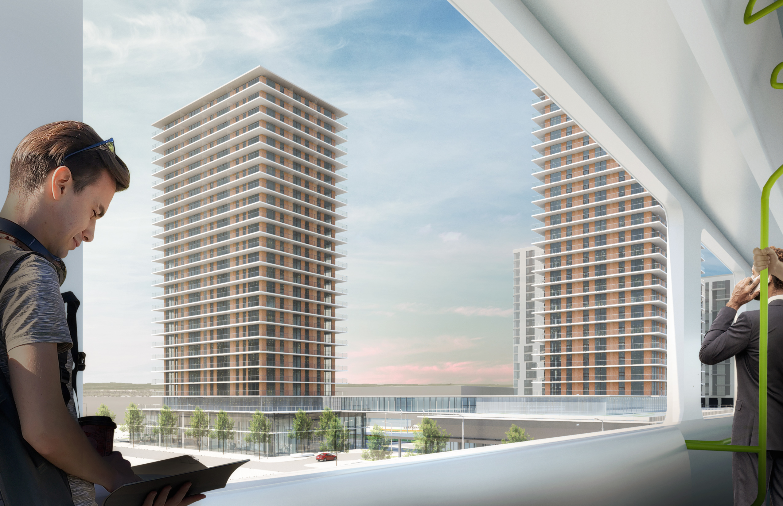 Rendering of project site with public park spanning one block. 