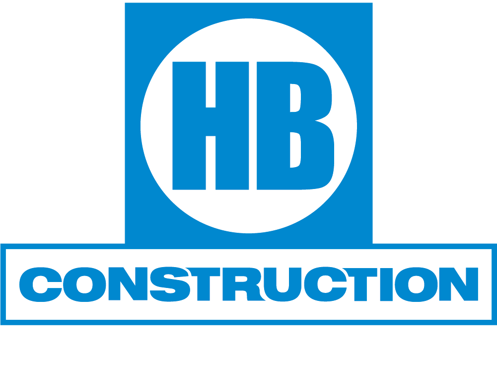 light blue and white company logo with HB in blue with construction below